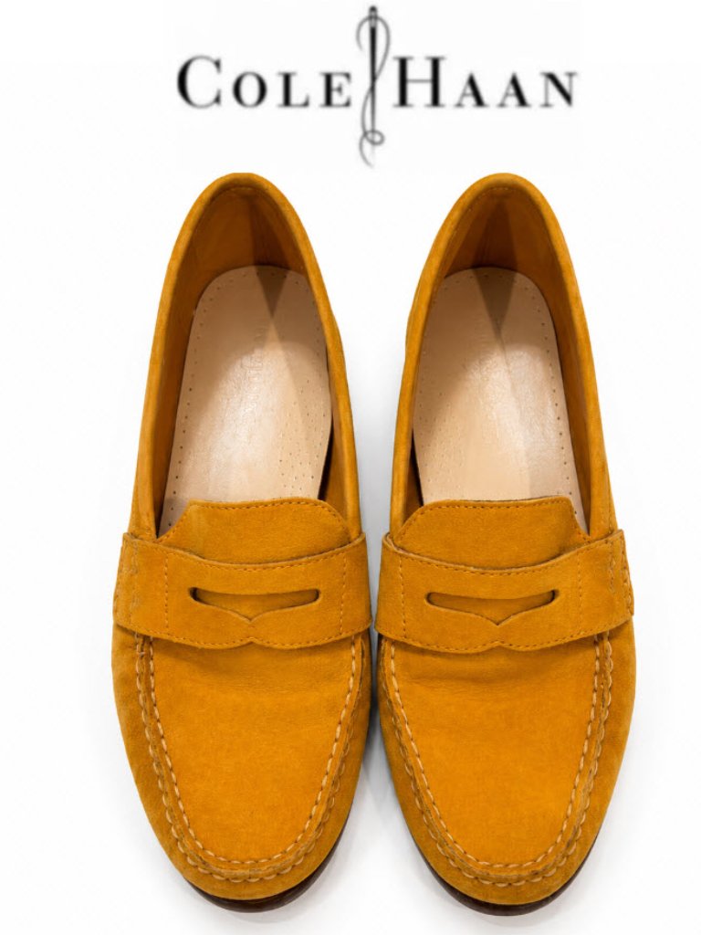 Cole Haan Mustard Yellow Suede Penny Loafers Women’s Size 7.5